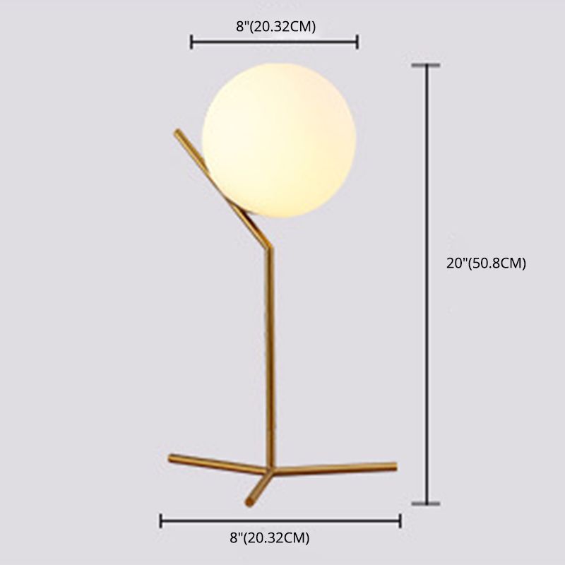 White Glass Globe Table Lamp Nordic Style Simplicity Bedroom Lighting Fixture in Electroplated Gold