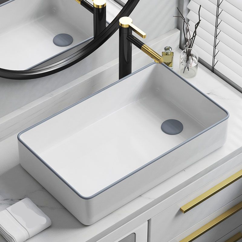 Bathroom Sink Ceramic Rectangular Faucet Single Rod Handle Sink