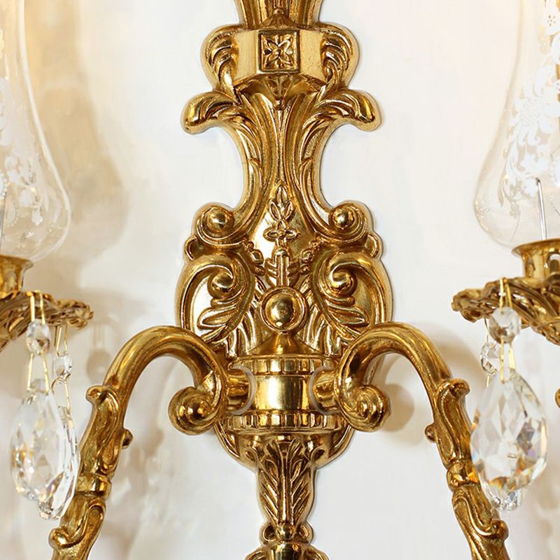 Lámpara de pared de pared de bronce de vidrio de vidrio transparente iluminación de pared de estilo retro en forma de cristal para cristal K9