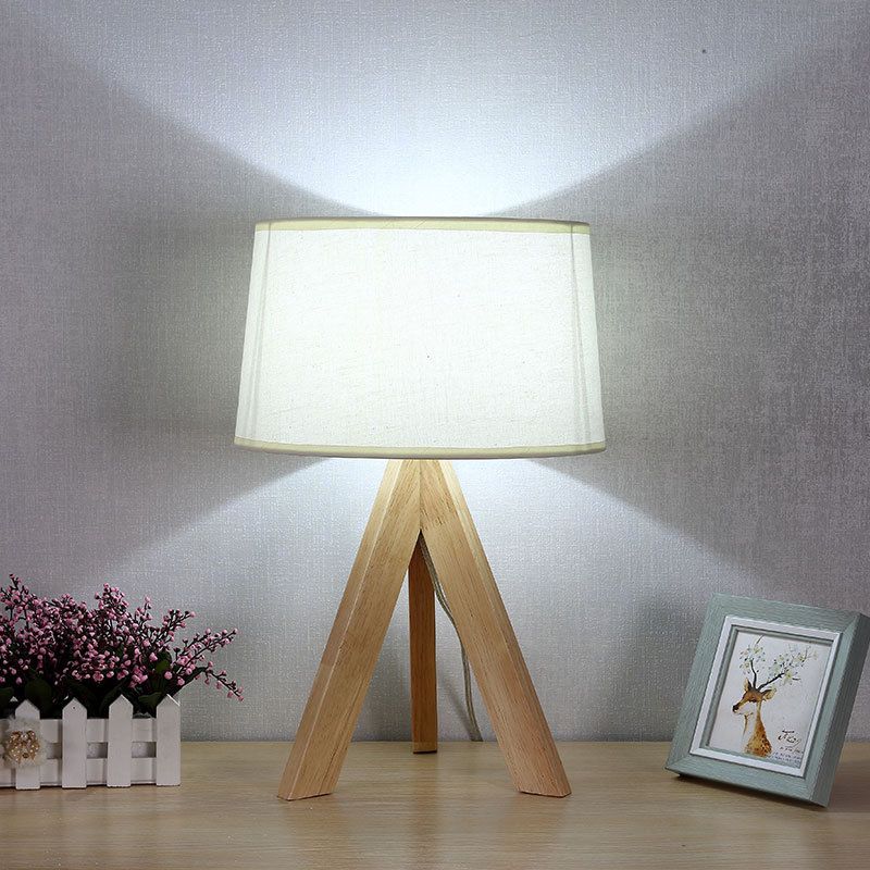 Lampada da comodino a tamburo affusolato modernista in tessuto con 1 lampada da lettura a testa in bianco