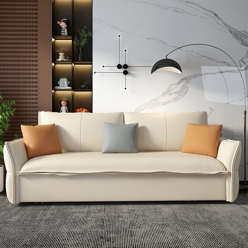 Convertible Faux Leather Sofa Bed Contemporary Flared Arms Sofa Bed in White