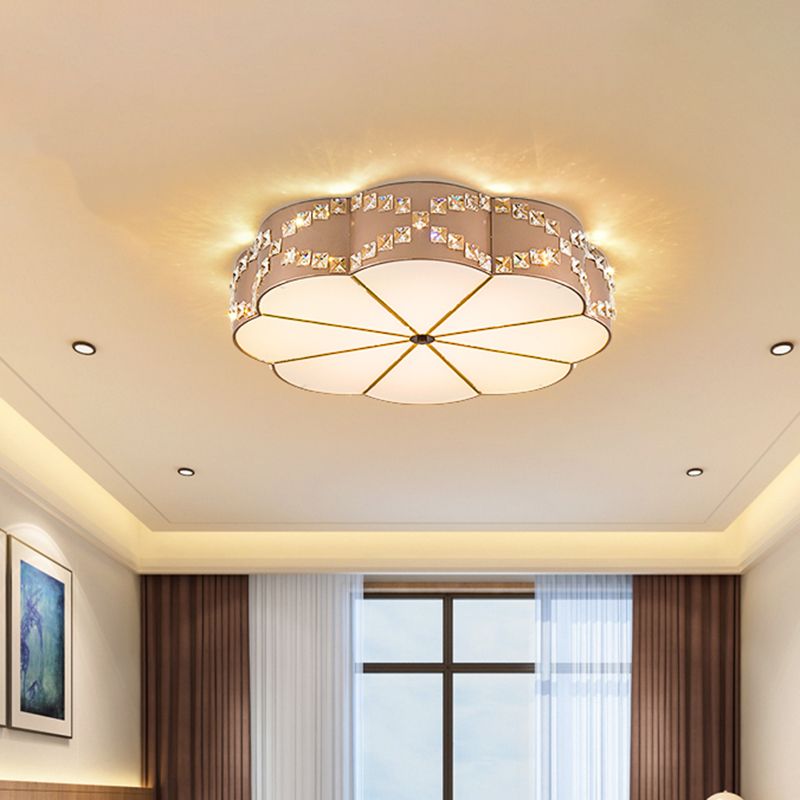 Clear Crystal Blocks Gold Finish Light Fixture Flower 15.5"/19.5" W LED Modern Flushmount Ceiling Lamp