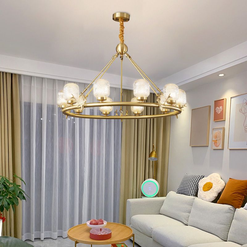 Wagenrad-Kronleuchter-Beleuchtung moderne Multi-Head-Suspensionslicht mit klarem Glasschatten