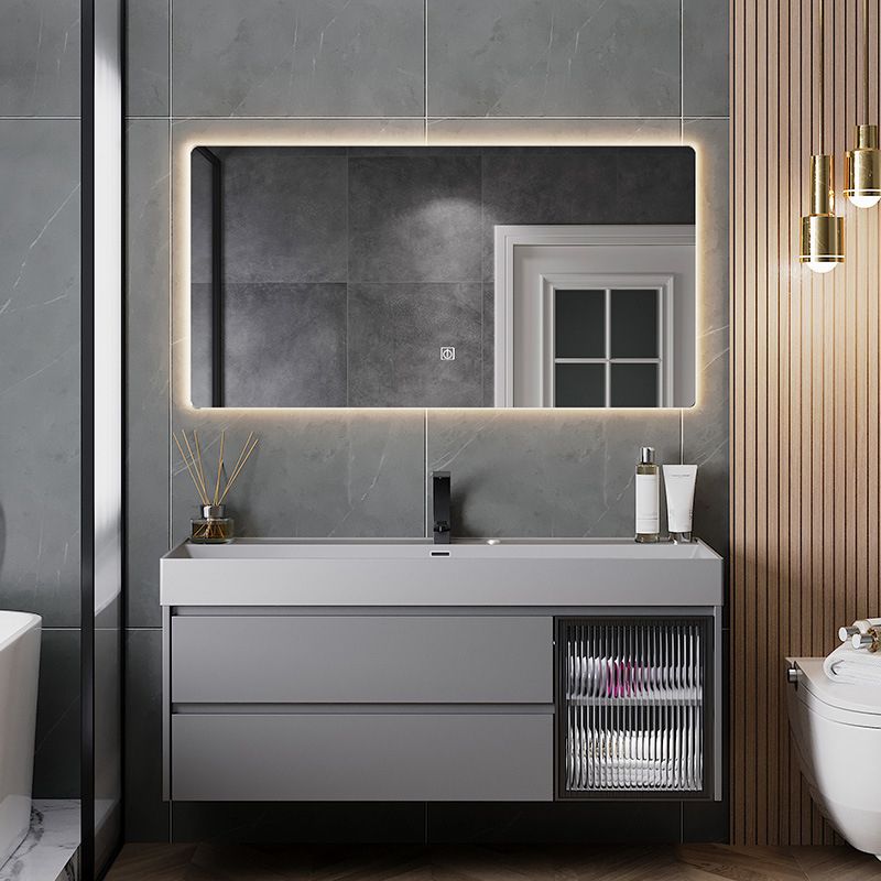 Contemporary Vanity Sink Wooden Wall-Mounted Bathroom Vanity Cabinet in Gray