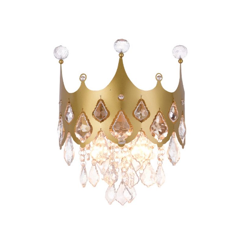 2 - Light Crown Shape Wall Light in Gold Post Modern Wall Sconce with Crystal Accents