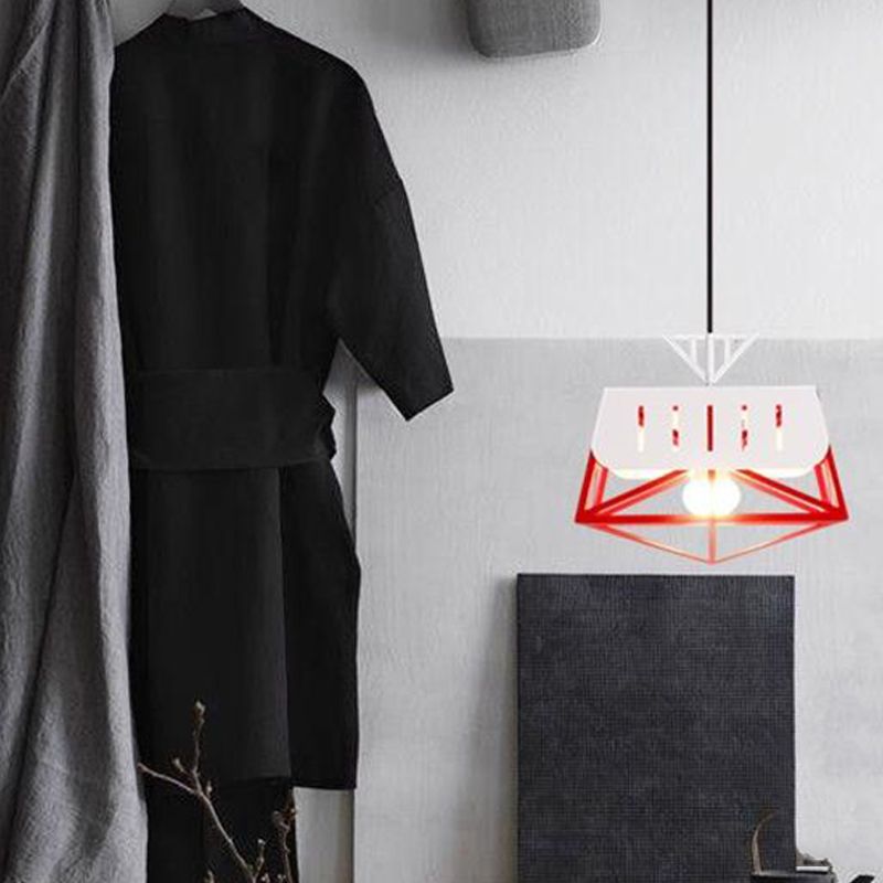 Metal Geometric Pendant Lighting Modernist 1 Head Black/Red Hanging Light Fixture for Bedroom