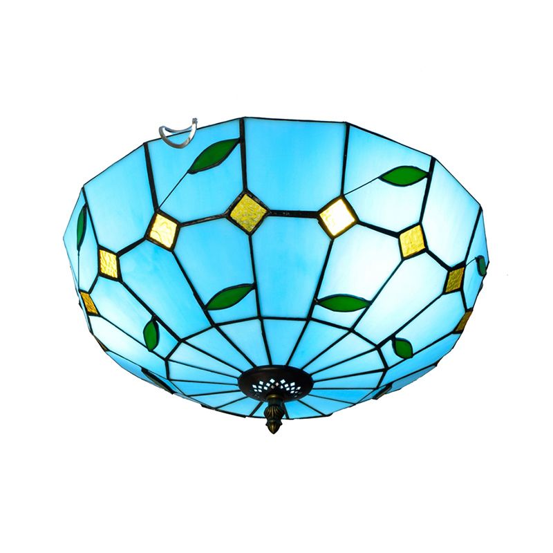 Plafonnier traditionnel à abat-jour en forme de bol, luminaire d'art en verre teinté