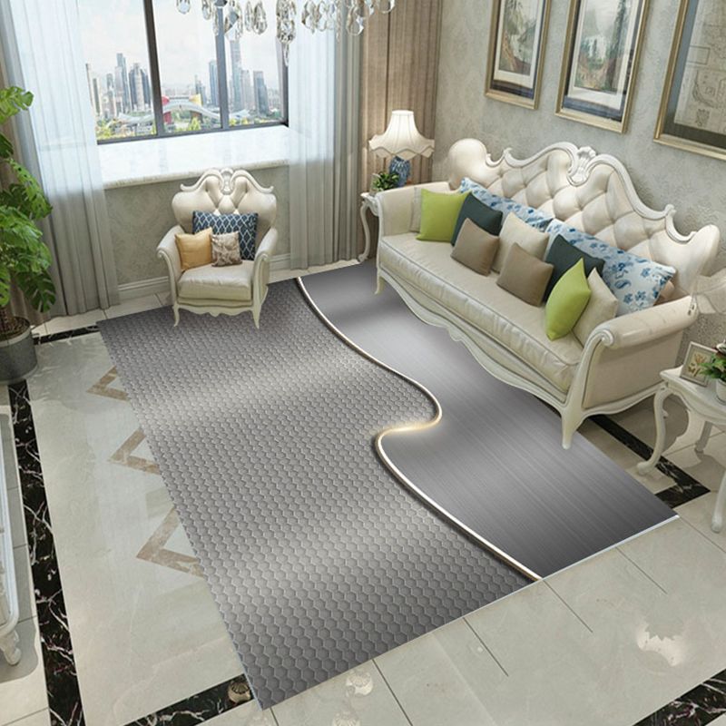Contemporary Rug Polyester Abstract Print Carpet Stain Resistant Area Rug for Living Room