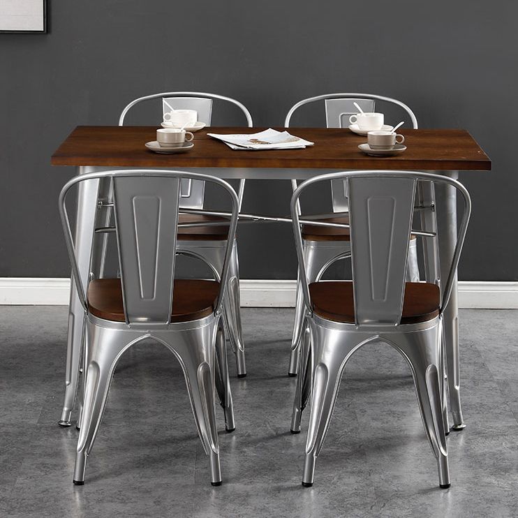 Industrial Style Solid Wood Dining Set with Metal 4 Legs Fixed Table Dinette Set for Restaurant