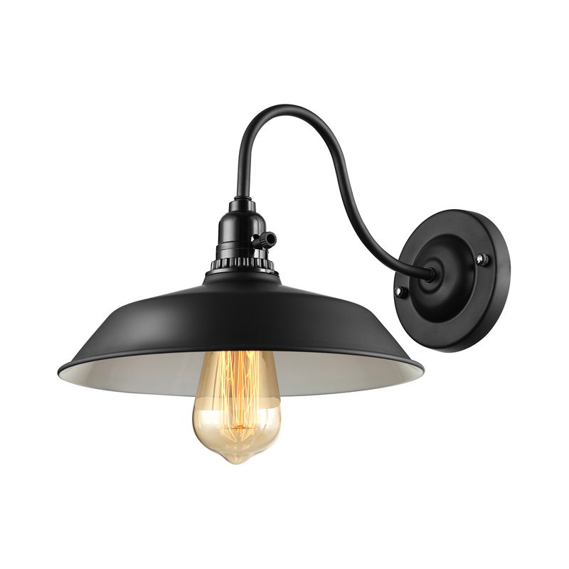Metallic Barn Shade Wandlampe mit Schwanenhalsarm Industrial 1 Glühbirne Schlafzimmer Wandbeleuchtung in Schwarz
