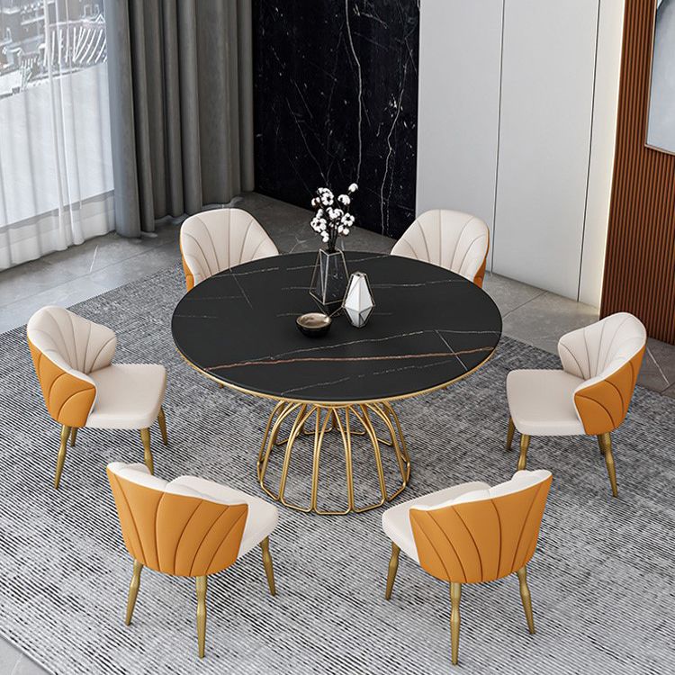 Traditional Luxury Dinette Table Round Metal Gold Base Dining Pedestal Table