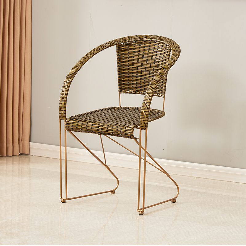 Mid-century Modern Style Wooden Armrest Woven Back Metal Arm Chair