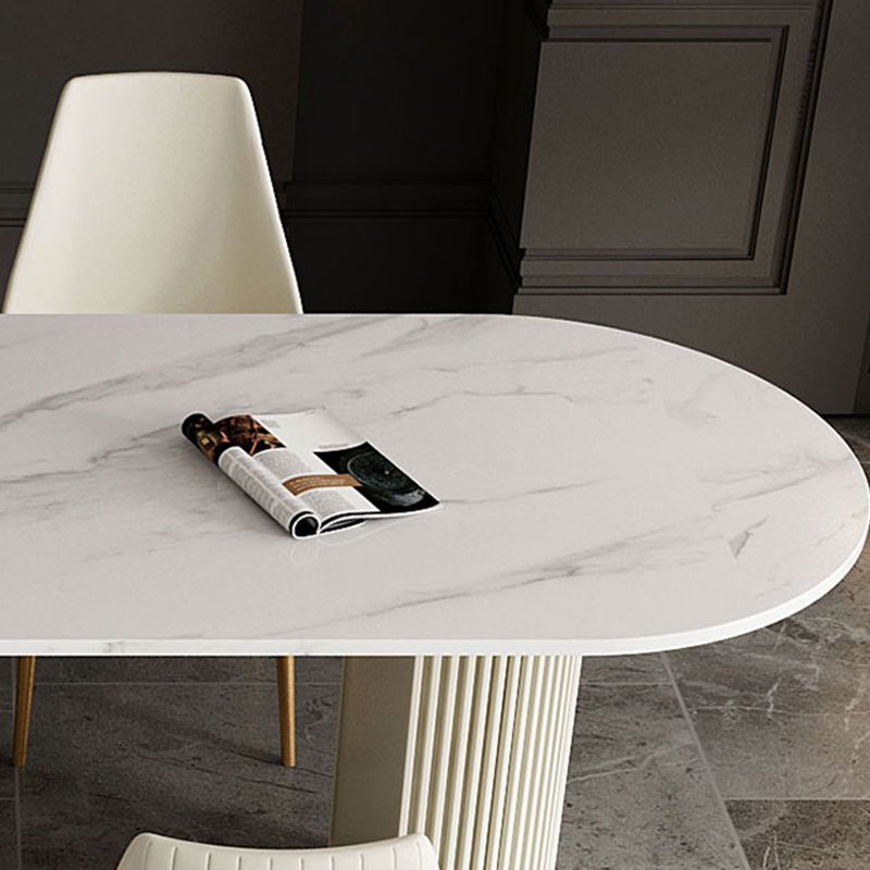 Free Form Sintered Stone Table for Restaurant Luxury White Top Table with Double Pedestal