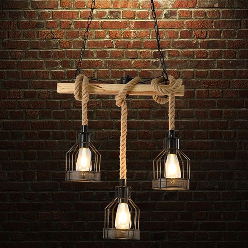 Industrial Style Hemp Rope Pendant Light Retro Hanging Light for Living Room