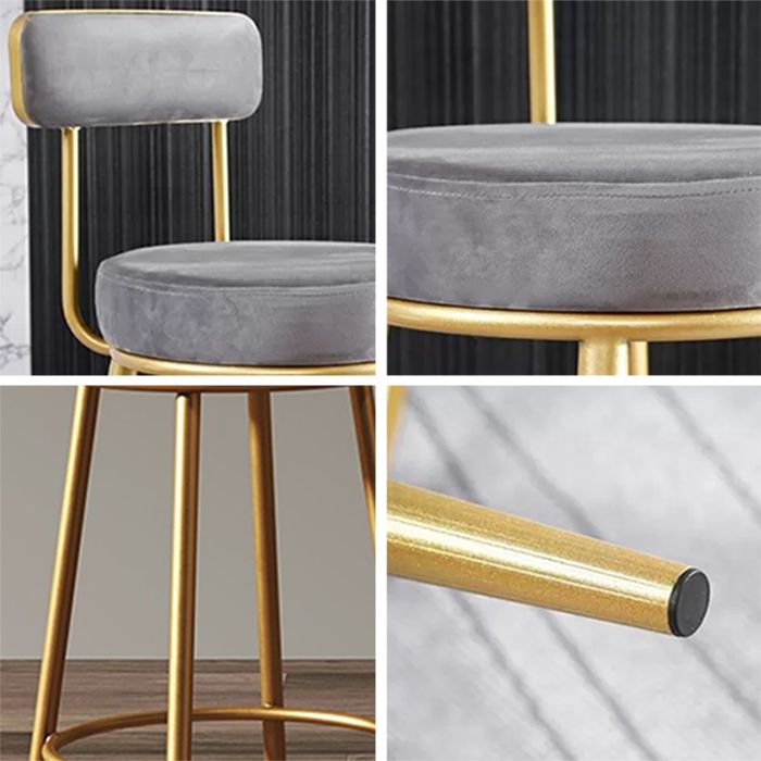 Glam Armless Backrest Counter Stool Iron Dessert Shop Bar Stool with Velvet Cushion