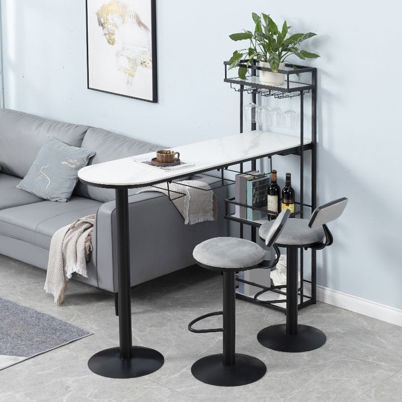 Contemporary Bar Dining Table Metal Frame Bar Table with Wine Rack