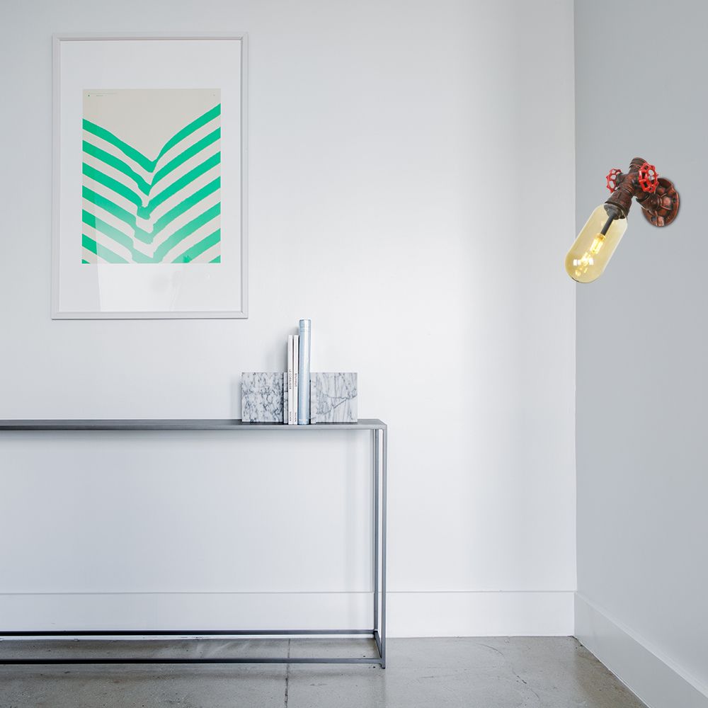 Weathered Copper 1 Bulb Sconce Lamp Vintage Amber Glass Capsule LED Wall Mount Light Fixture