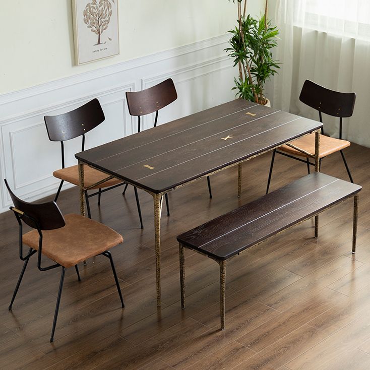 Rectangle 4 Legs Luxury Table Wood Color Fixed Table with Solid Wood