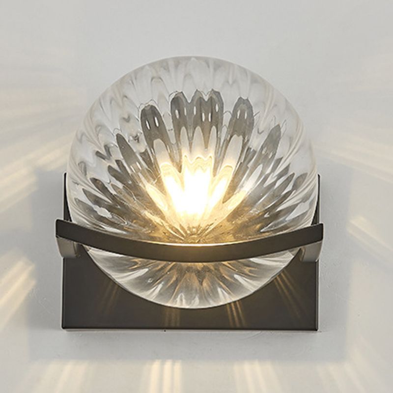 Modernism Wall Sconce Spherical Glass Wall Light Fixture in Black for Bedroom