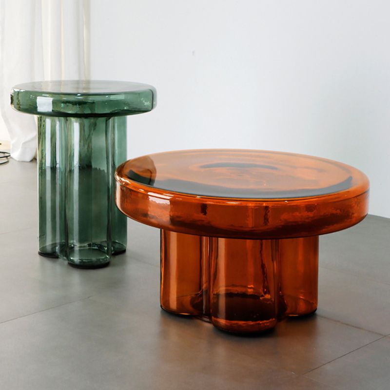 Modern Clear Glass Coffee Table Pedestal Round Simple Cocktail Table