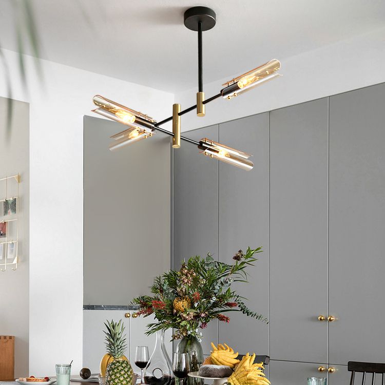 Accesorios de iluminación de lámpara posmoderna de vidrio lámpara de araña colgante negra y dorada