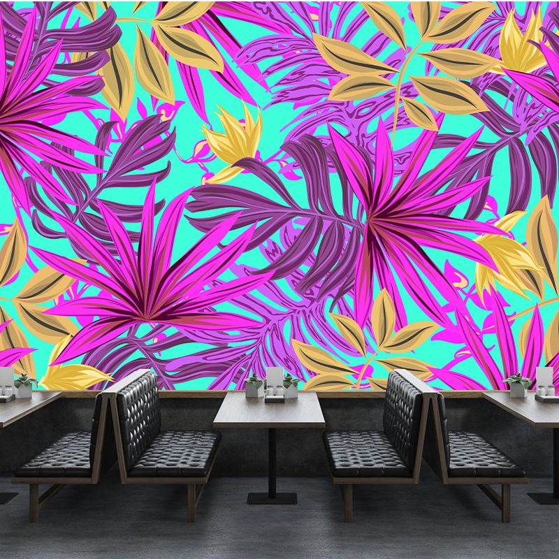 Mildew Resistant Ornamental Wall Mural Tropical Botanical Leaves Wall Covering for Accent Wall