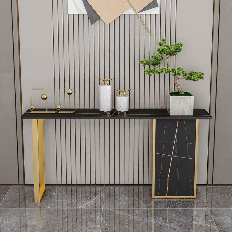 Iron Base Accent Table with Rectangle Stone Top for Hall Console Table