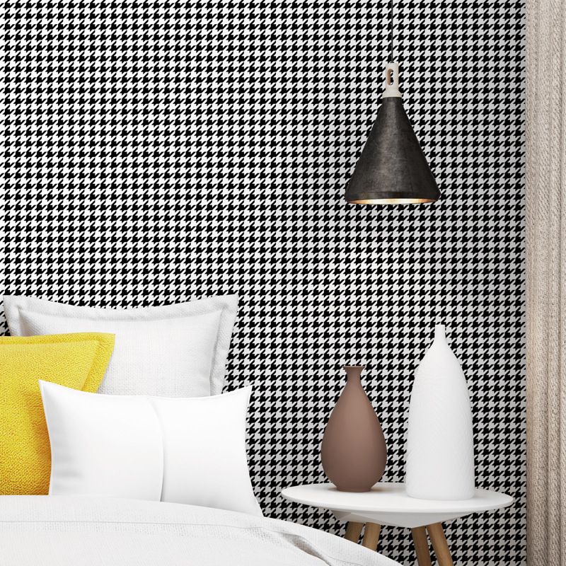 Houndstooth Non-Pasted Wallpaper, 33' x 20.5", White and Black
