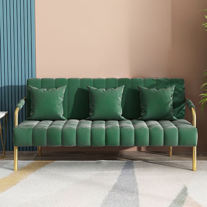 Velvet 3-seater Sofa with 3 Pillows Square Arm for Apartment