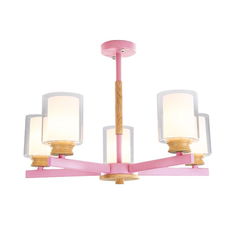 Makkaronzylinder Kronleuchter Anhänger Leicht Milchglas 3/5/6 Lichter hängende Decke Licht in Rosa/Gelb/Grün für Wohnzimmer