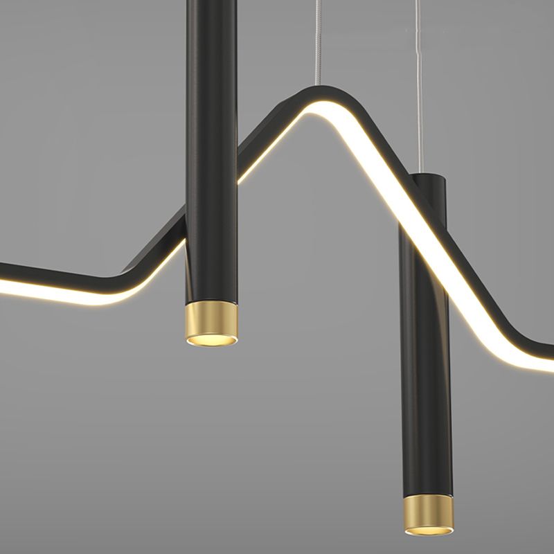 5 Light Geometric Island Lighting Fixtures Contemporary Metal Island Light Fixtures in Black