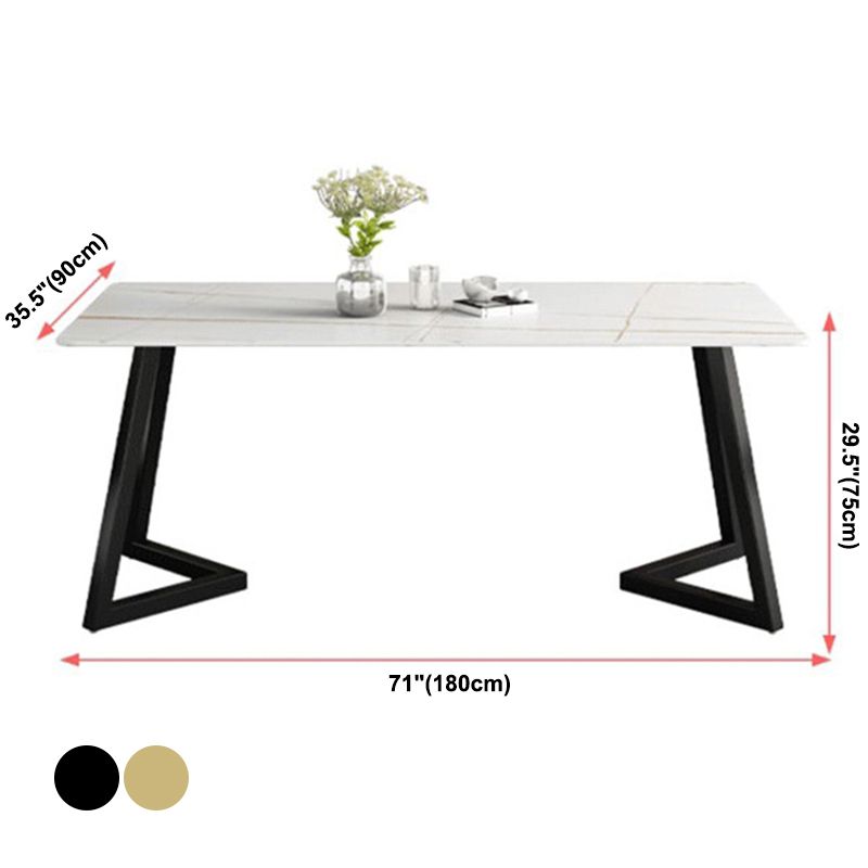 Mesa de comedor de simplicidad Mesa de piedra sinterizada rectangular con base metálica