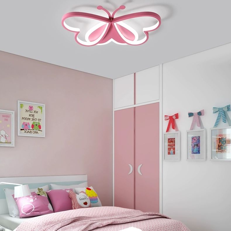 Pink Butterfly Close To Ceiling Lighting Cartoon LED Acrylic Ceiling Light Fixture