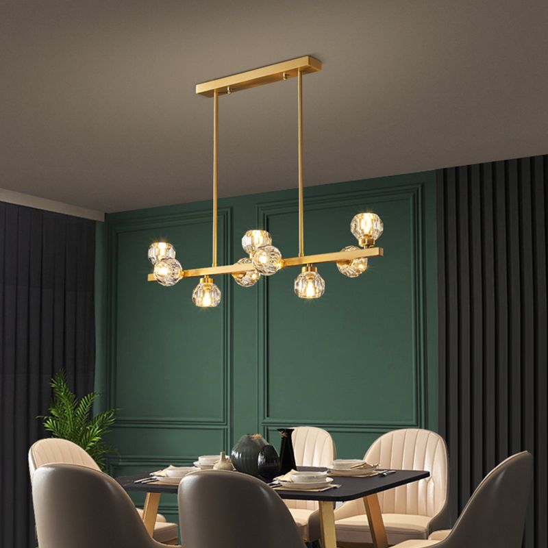 Simplicité Island Pendant Light Gold Linear Island Lightture Disponction avec de l'ombre en cristal