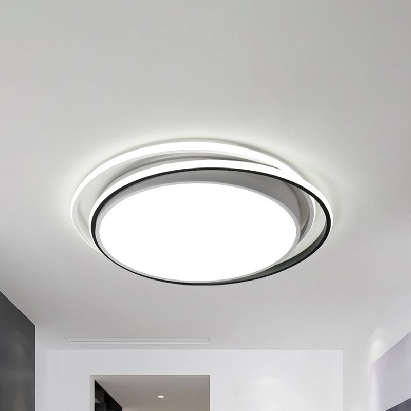 Lámpara de techo empotrada en forma de tambor con difusor acrílico Lámpara de montaje en techo LED integrada de metal moderno en blanco y negro para dormitorio en blanco cálido