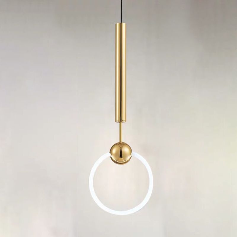 Circle Pendant Lighting Minimalist Metal LED Bedroom Down Lighting Pendant in White