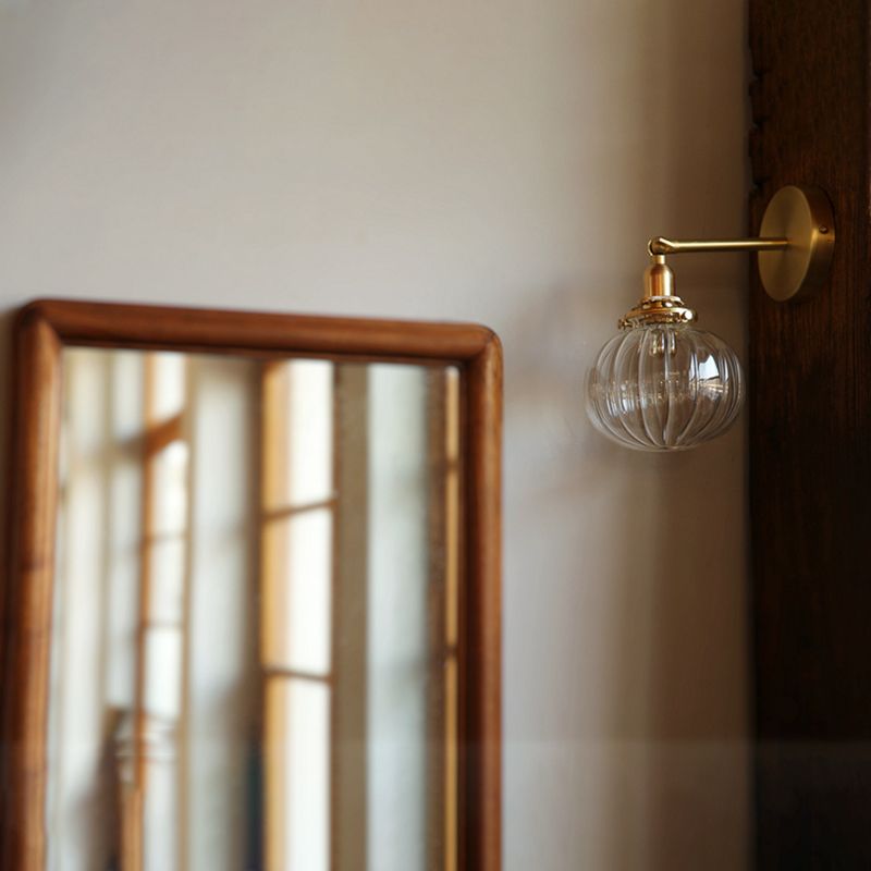 Pumpkin Wall Sconce Lighting Modern-Style Glass Bedroom Wall Lighting Fixture in Clear