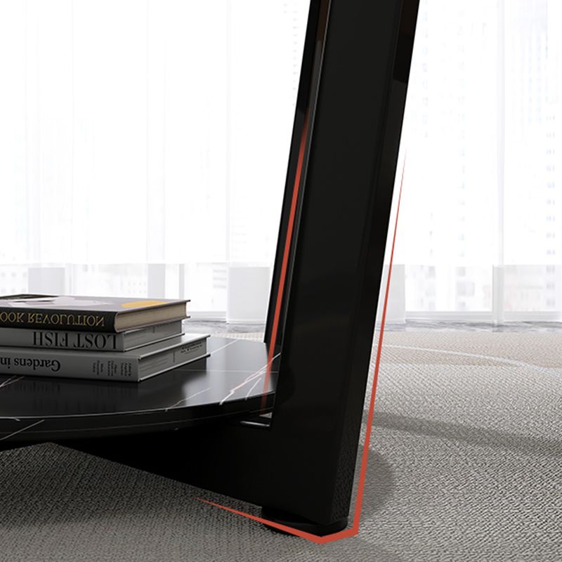 Modernistic Metallic Pedestal End Table Metal Rectangular Slate Top Side End Table