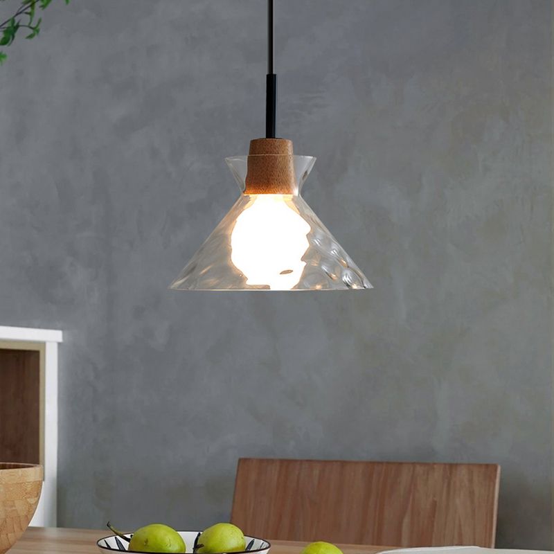 Lampe de suspension noire en verre d'ondulation dans un style artistique moderne en fer forgé