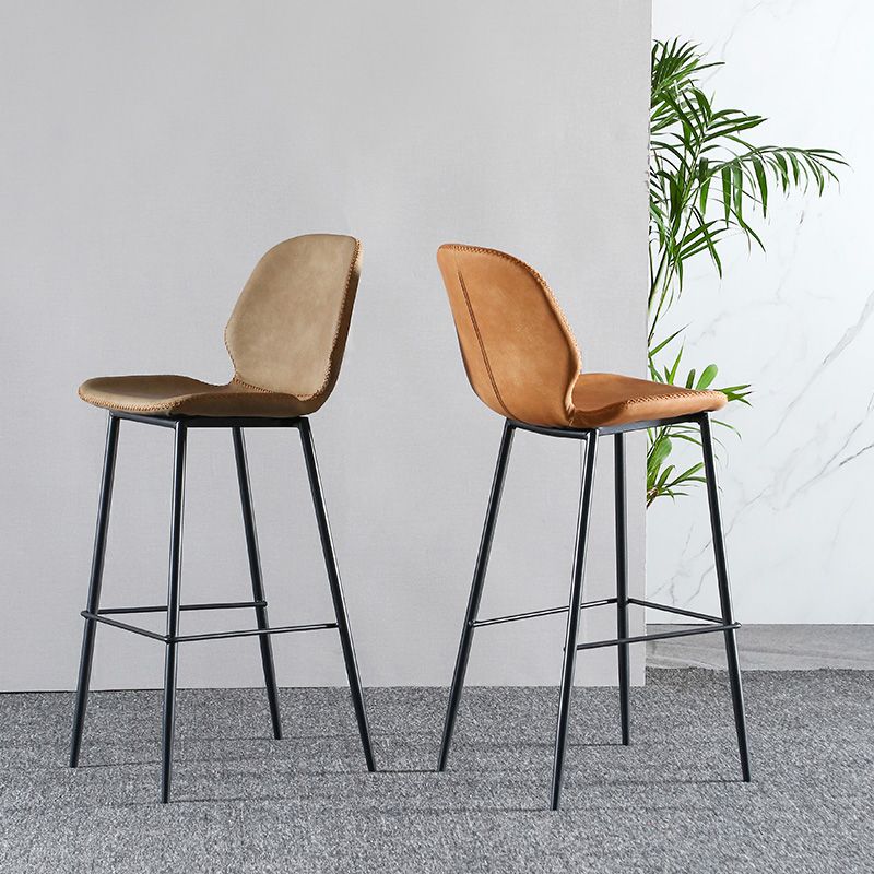 Scandinavian Armless Bar Stools Faux Leather Low Back Barstool with 4 Black Legs