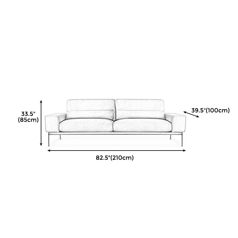 32" High Genuine Leather Square Arm Modern Sofa with Bolster Pillows, Brown
