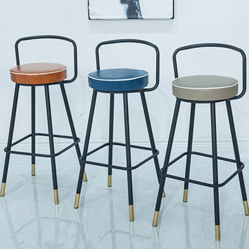Nordic Backrest Armless Counter Stool Iron Kitchen Bar Stool with Pedal and Cushion