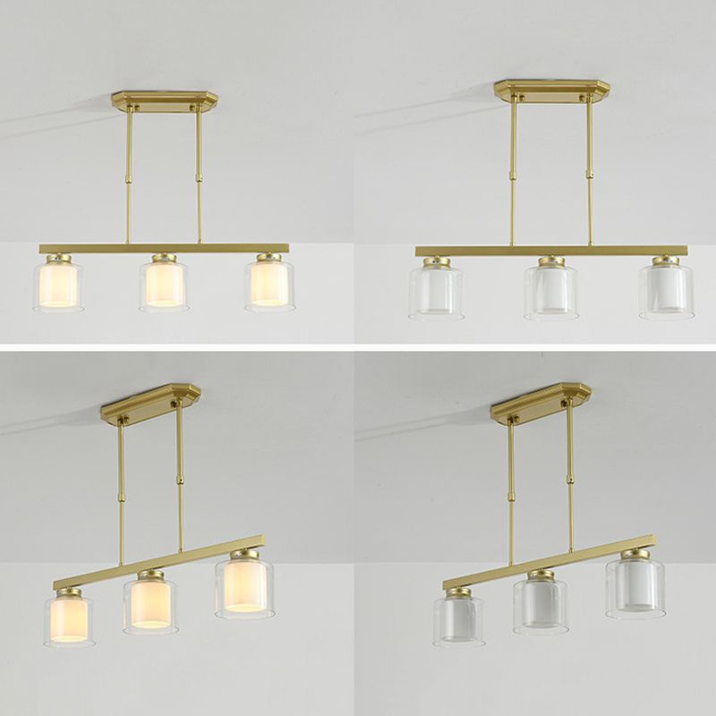 Glass Cylinder Island Pendant Lighting Modern Multiple-Light Island Light Fixtures