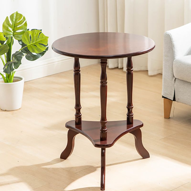 Traditional Solid Wood 3 Legs with Storage Round Living Room End Table