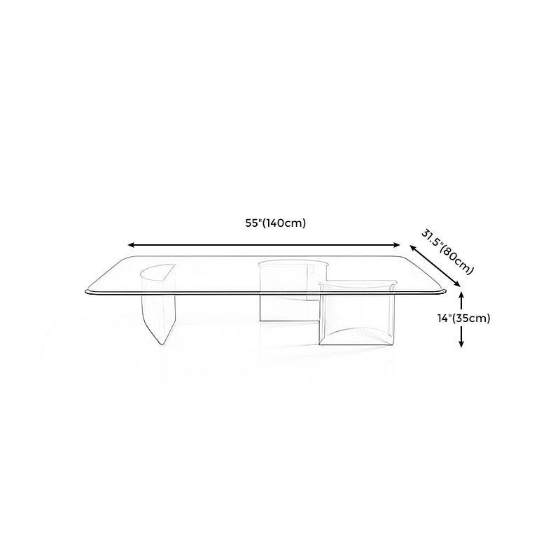 13.7" Contemporary Style 3 Legs Metal Base Square Glass Top Coffee Table