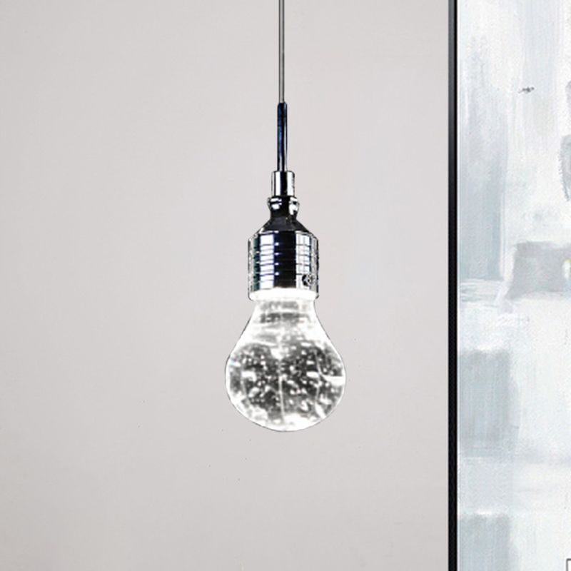 Luz de techo colgante en forma de bombilla metal contemporáneo y luz de cristal de burbujas transparente luz colgante de colgantes en luz cálida/blanca