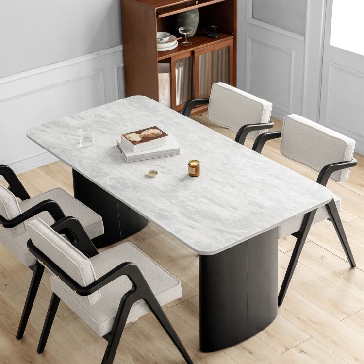 Contemporary White Retractable Wooden Dining Table with Double Pedestal