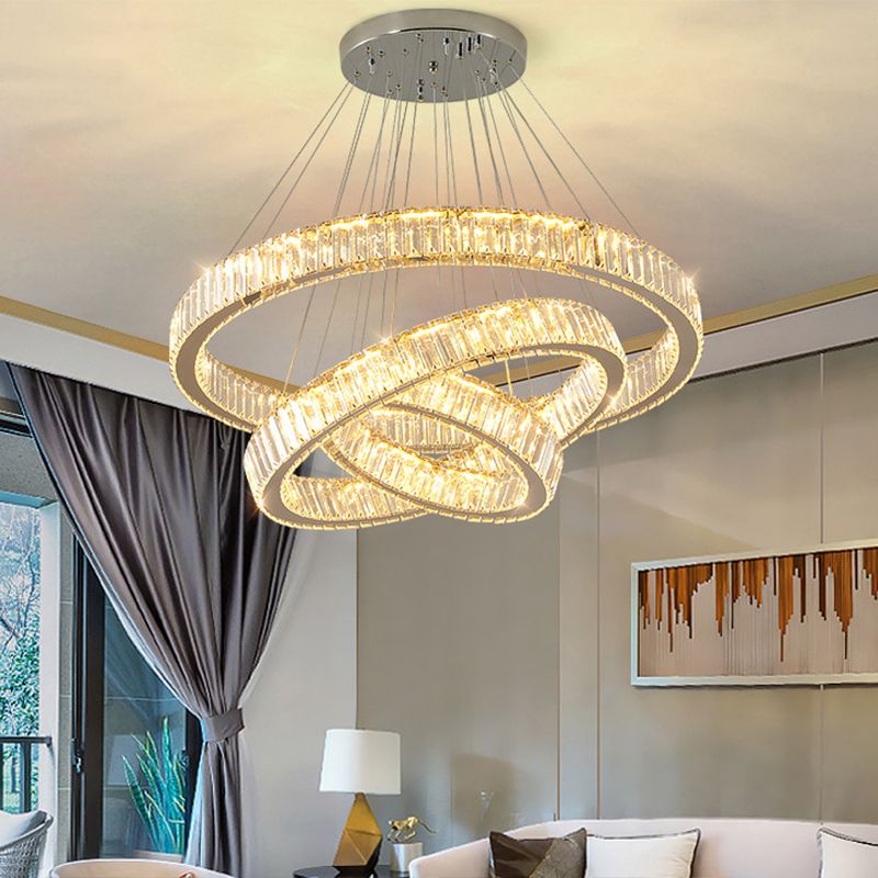 Lampada il lampadario di cristallo a LED a LED a LED a LED di cerchi di cerchi cromati per soggiorno