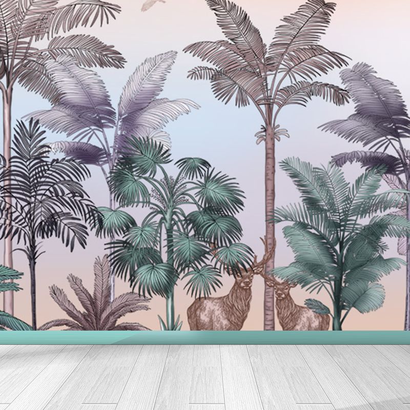 Tropical Wild Botanical Wall Mural for Boys Bedroom Customised Wall Art in Soft Color