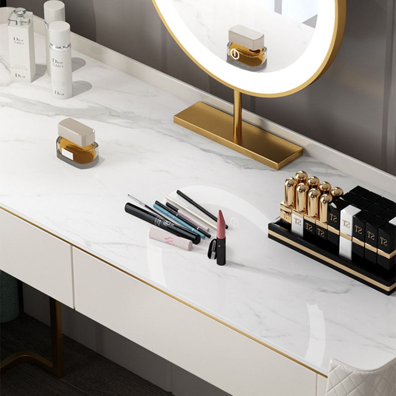 5 Drawer Vanity Desk White 30.7" H Faux Leather Makeup Vanity